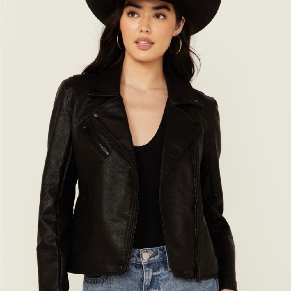 NWOT Blank NYC Black Faux Leather Biker/Moto Jacket- XS. All Black!